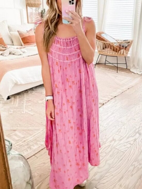 Free people Dresses & Skirts - Free People Azure Maxi Dress Floral Printed Sleeveless Smocked Pink XS
